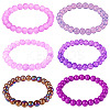 6Pcs 6 Styles 8mm Glass Round Beaded Stretch Bracelet Sets BJEW-TAC0022-2