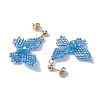 Glass Seed Beaded Dangle Stud Earrings EJEW-MZ00168-02-4