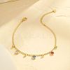 304 Stainless Steel Pave Cubic Zirconia Flat Round Charm Anklets FS-WG00298-04-2