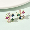 Flower Brass Cubic Zirconia Stud Earrings EJEW-P336-06G-4