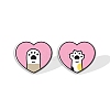 Acrylic Heart with Footprint Stud Earrings for Women PW-WGFA095-02-1