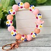 50Pcs Round with Flower Food Grade Eco-Friendly Silicone Beads SIL-AN0001-03-5