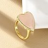 Heart Brass Natural Rose Quartz Finger Rings RJEW-D304-01G-B-4