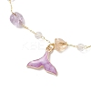 Brass Handmade Natural Amethyst Nuggets Link Chain Alloy Enamel Whale Tail Pendant Anklets for Women AJEW-AN00709-03-3