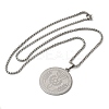 Non-Tarnish Flat Round 201 Stainless Steel Menorah with Star of David Pendant Necklaces for Women and Men LS-NJEW-F324-07P-2