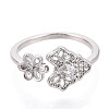 Leaf Brass Micro Pave Clear Cubic Zirconia Cuff Ring Settings KK-T076-34P-2