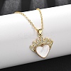 Brass Micro Pave Clear Cubic Zirconia & Natural White Shell Crown Heart Pendant Necklaces for Women NJEW-R027-02G-2