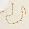 Beach Natural Green Aventurine Chip Beads Brass Anklets for Women GS4287-3-2
