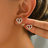 Shiny Brass Clear Cubic Zirconia Hollow Heart Stud Earrings for Fashionable Daily Parties QY6439-1
