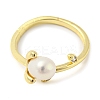 Flower Natural Pearl Cuff Ring with Rhinestone RJEW-H220-14G-2