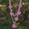 Acrylic Pink Glitter Heart Pendant 304 Stainless Steel Chain 3 Layer Necklaces for Women FS-WG9B734-01-4