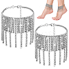 2Pcs Bohemian Brass Full Crystal Rhinestone Tassel Anklets for Women AJEW-PH0007-81S-1