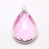 Silver Color Plated Brass Glass Teardrop Pendants GLAA-M006-A-15S-1