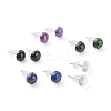 Half Round Natural Mixed Gemstone Stud Earrings for Girl Women EJEW-JE04664-2