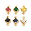 Brass Cubic Zirconia Rhombus Connector Charms KK-F894-12G-1