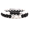 2Pcs 2 Styles Natural Howlite & Lava Rock Round Beaded Stretch Bracelets for Couple FS-WGA2A2E-06-1