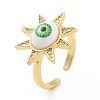 Cubic Zirconia Sun with Evil Eye Open Cuff Ring with Acrylic RJEW-B042-09G-04-1