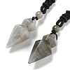 Natural Labradorite Conical Pendulum Pendant Necklace with Nylon Cord for Women NJEW-B106-01F-1