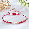 Adjustable Glass & Brass Beads Braided Bead Bracelets KF3798-7-1