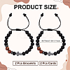 Adjustable Natural Yellow Tiger Eye & Obsidian Round Beaded Braided Bead  Bracelets BJEW-WH0023-97-2