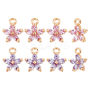 8Pcs 2 Colors Brass Cubic Zirconia Flower Charms KK-HS0015-16-1