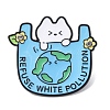 White Cat with Earth Enamel Pins JEWB-L024-02EB-01-1