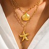 Bohemian Styles 304 Stainless Steel Starfish and Shell Shape Pendant Double Layer Necklaces for Women NJEW-F343-01G-2