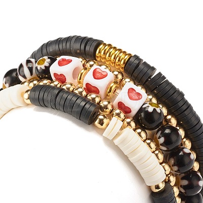5Pcs 5 Style Polymer Clay Heishi Beaded Stretch Bracelets Set BJEW-JB07532-01-1