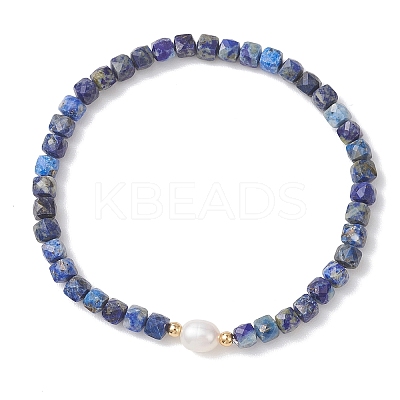 Natural Lapis Lazuli Cube Beads Stretch Bracelets for Women BJEW-JB13179-03-1