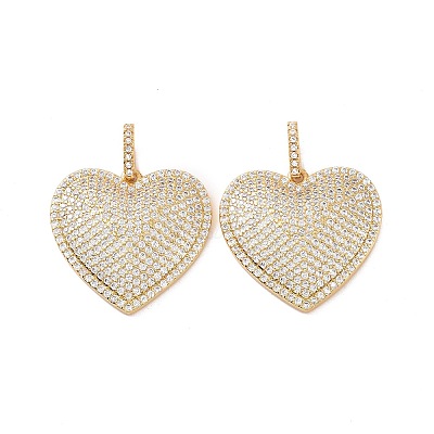 Heart Brass Micro Pave Cubic Zirconia Pendants KK-G435-04G-05-1