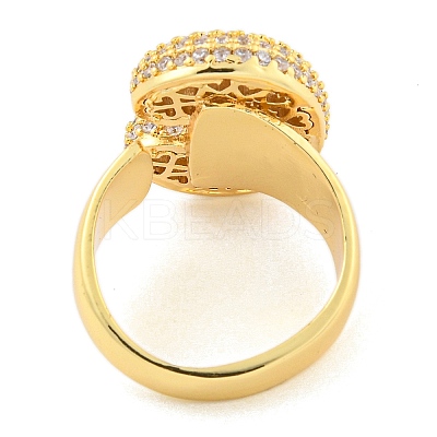 Brass Micro Pave Clear Cubic Zirconia Letter Open Cuff Ring for Women RJEW-M173-01G-C-1