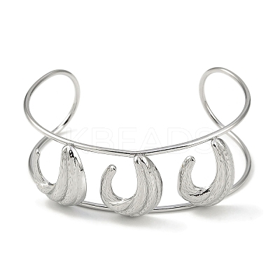 Non-Tarnish 304 Stainless Steel Wide Hollow Textured Opaen Cuff Bangles BJEW-Q348-07P-01-1