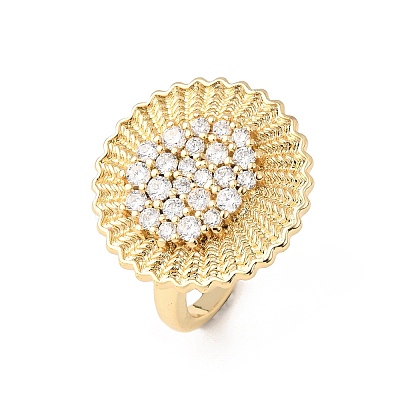 Adjustable Brass Micro Pave Cubic Zirconia Cuff Rings for Women RJEW-B139-07G-02-1