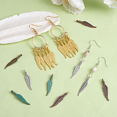 180Pcs 6 Styles Alloy Pendant Feather Pendant DIY Vintage Jewelry Accessories JX562A-1
