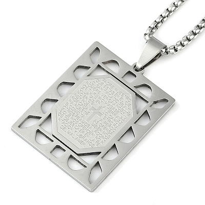 201 Stainless Steel Hollow Rectangle with Cross Pendant Box Chain Necklaces LS-NJEW-D089-06P-1