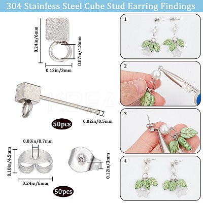 50Pcs 304 Stainless Steel Stud Earring Findings STAS-SC0006-56-1