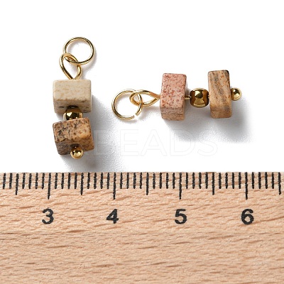 Natural Picture Jasper Cuboid Beaded Pendants STAS-C120-02G-04-1
