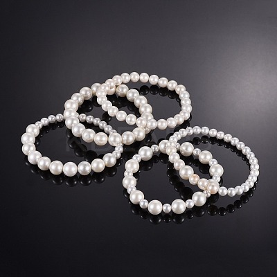 Shell Pearl Stretch Bracelets Sets BJEW-JB04108-1
