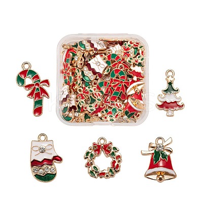 50Pcs 5 Style Christmas Theme Alloy Enamel Pendants ENAM-LS0001-49-RS-1