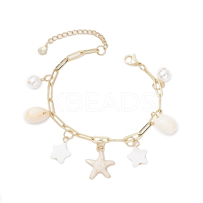 Natural Freshwater Shell Beads & Alloy Enamel Charm Bracelets BJEW-JB12214-03-1