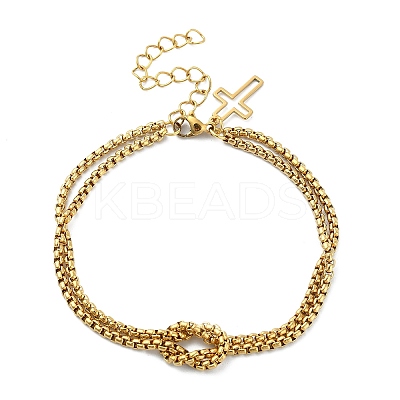 304 Stainless Steel Hollow Cross Charm Bracelet with Double Layer Box Chains BJEW-A002-01G-1