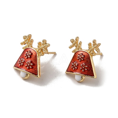 Christmas Bell Alloy Enamel Stud Earrings for Women X-EJEW-E284-08LG-1