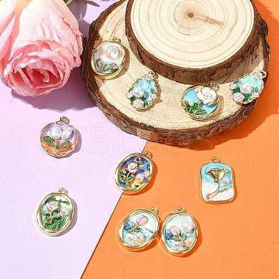 10Pcs 10 Styles Light Gold Tone Alloy Enamel Pendants ENAM-FS0003-82-1