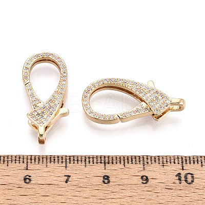 Brass Pave Clear Cubic Zirconia Lobster Claw Clasps KK-T075-77G-1