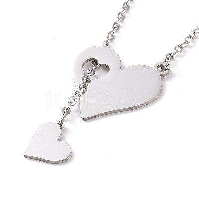 Non-Tarnish 302 Stainless Steel Heart Puzzle Pendant Lariat Necklaces LS-NJEW-I118-01P-1