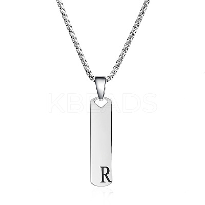 304 Stainless Steel Rectangle with Letter Pendant Box Chain Necklaces FS-WGD7C78-18-1