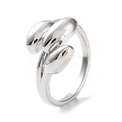 Leaf Rack Plating Brass Cuff Rings RJEW-D020-07P-1