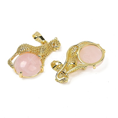 Natural Rose Quartz Ball with Leopard Shape Brass Pendants KK-F887-04G-25-1