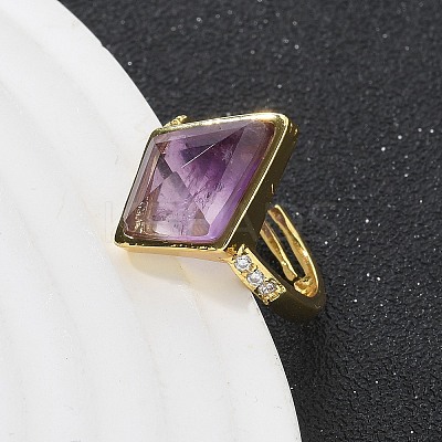 Rhombus Natural Amethyst Finger Rings RJEW-B113-01G-08-1
