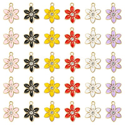 30Pcs 6 Colors Flower Alloy Enamel Pendants ENAM-CJ0006-22-1
